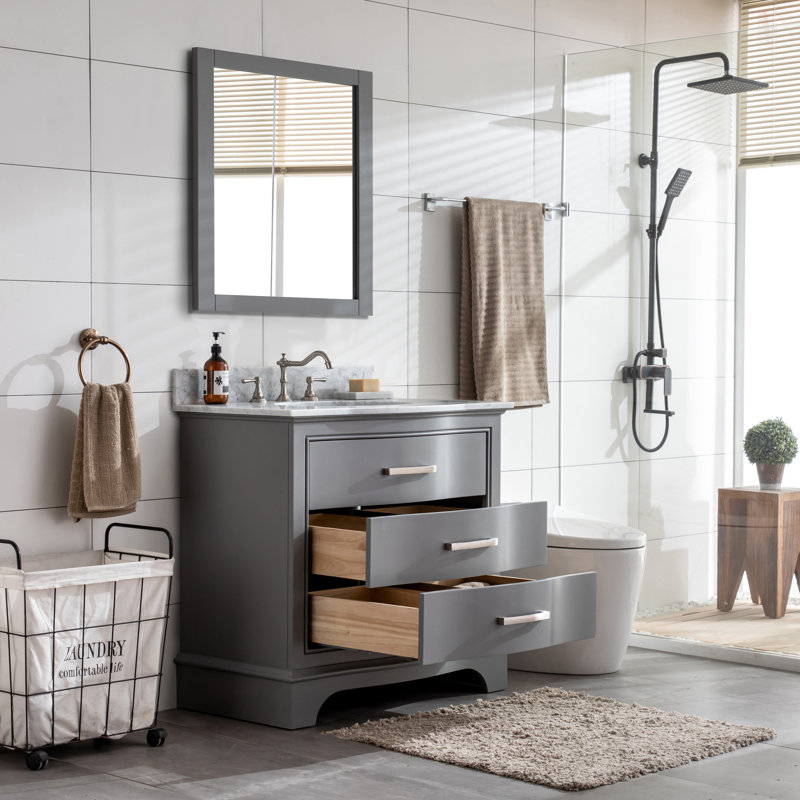 Ensemble de meuble-lavabo simple 36 po Goleta, Gris / nickel brossé