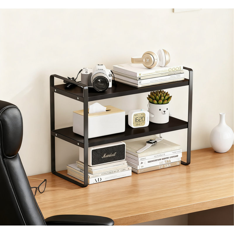 Étagère de bureau avec hauteur réglable, support de rangement de bureau à 2 niveaux pour l'organisation du bureau, bibliothèque peu encombrante pour la maison et les fournitures de bureau