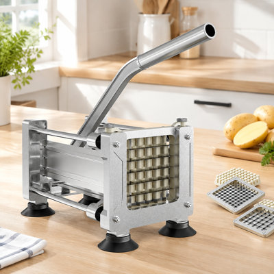 Stainless Steel French Fry Cutter with 1/2 and 3/8 Inch Blades