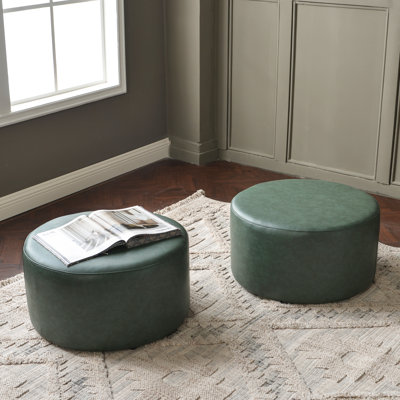 24" Wide Faux Leather Round Upholstered Ottoman Set Of 2