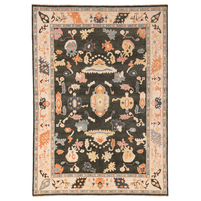 Tapis vert moderne Oushak 8 pi 8 po x 11 pi 11 po