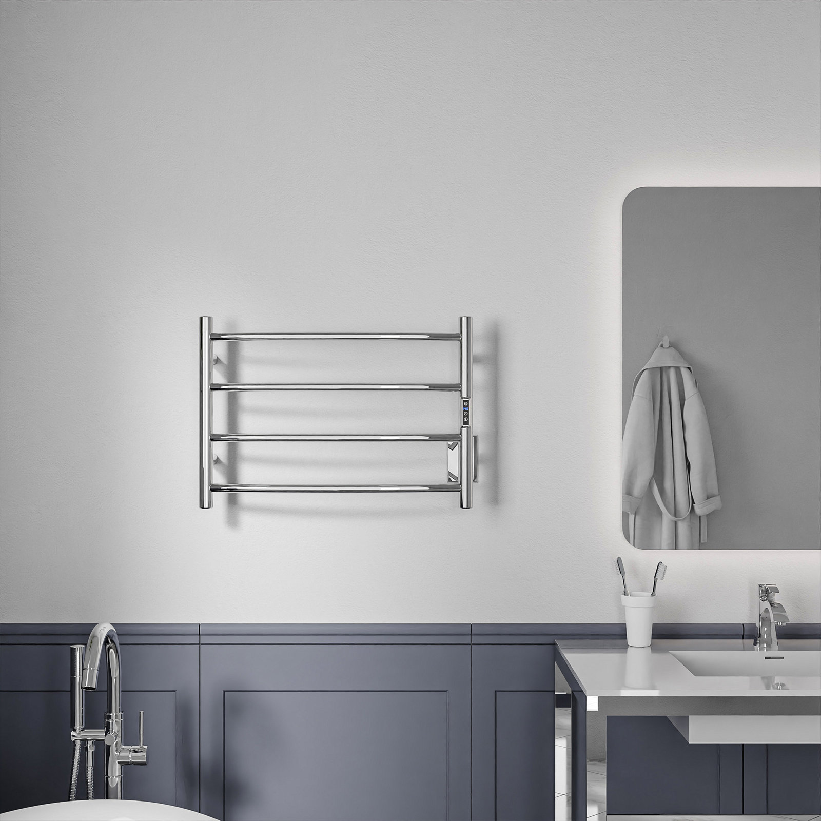 Glow Wall Mounted Electric Towel Warmer, Polished Chrome