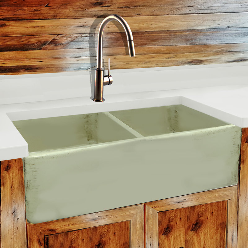 Vineyard 33'' L Double Basin Kitchen Sink, Shabby Green