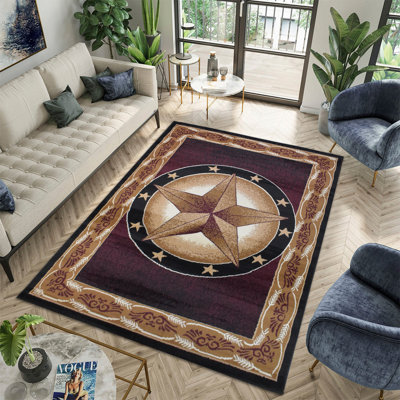 Airydale Western Area Rug | Lone Star Medallion with Floral Border | Polypropylene | Indoor Accent Rug
