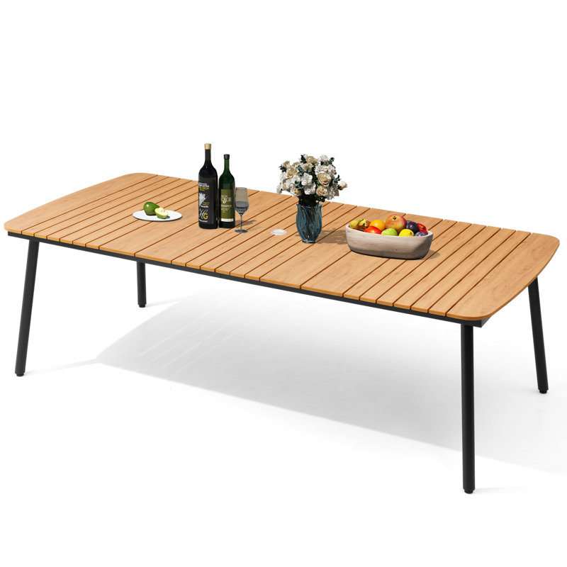 Oval Patio Dining Table With Umbrella Hole and Aluminum Frame, Brown, 42.1" W x 92.9" L x 29.1" H