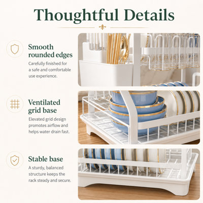 Two-tier Stainless Steel Kitchen Dish Rack, Dish Drying Rack, Utensils Holder, Draining Spout, Extra Large Capacity Dish Drainer