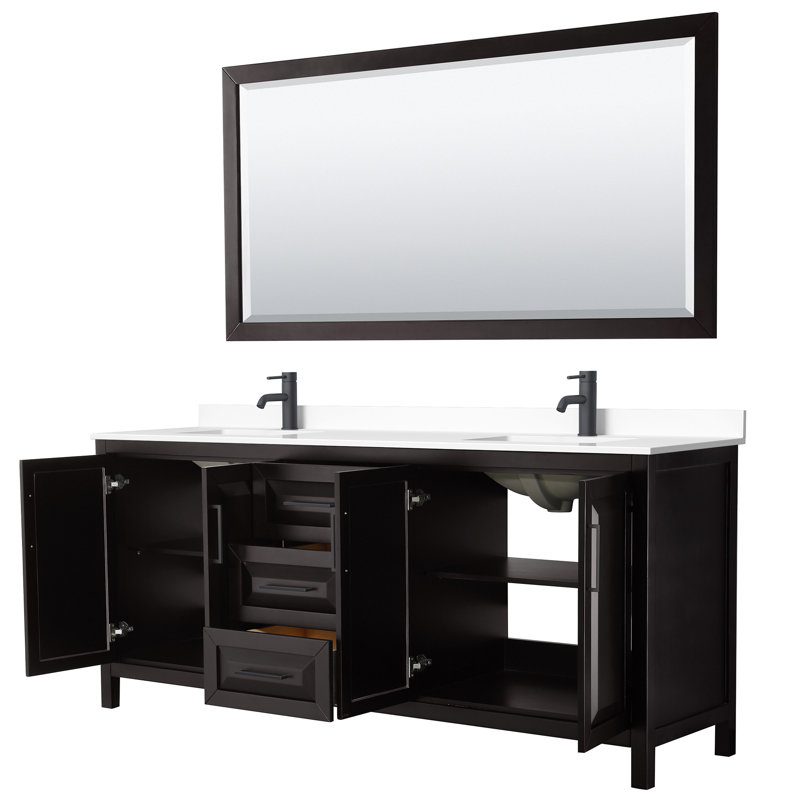 Daria 80'' W Double Vanity, Dark Espresso, Carrara Cultured Marble, Matte Black