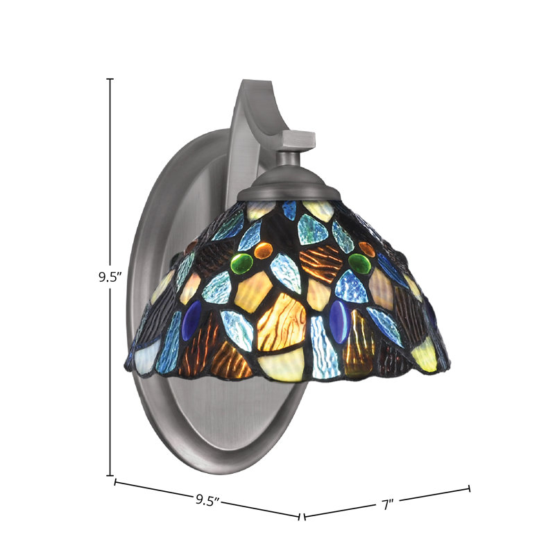 Zilo Wall Sconce Shown With 7" Blue Mosaic Art Glass, Graphite