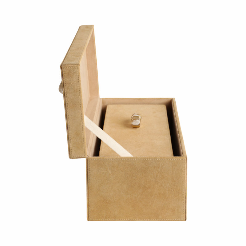 Sagebrook Home 2-Pieces Benin Suede Boxes With Stone Knob, Ivory