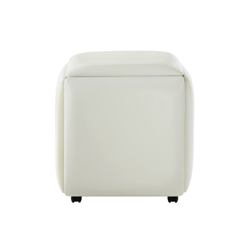 Loft Lyfe Keagan Leather Pu 5 Piece Nesting Ottoman/Stool Set, Cream White Faux Leather