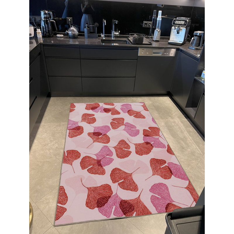 Tapis décoratif moderne à motif rose et rouge, Rectangle 4 pi 11,06 po x 7 pi 6,55 po