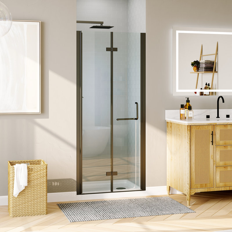 32 to 33-1/4 in. W x 72 in. H Bi-Fold Frameless Shower Doors in Matte Black with 1/4" Clear Tempered Glass