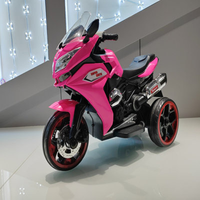 12V Pink Kids 3-Wheel Electric Motorcycle, Rechargeable Battery Powered Ride On Toy for Girls, Light Wheels, Bluetooth Music, Realistic Sound Effects, Stable Anti-Rollover Design for Ages 3-6