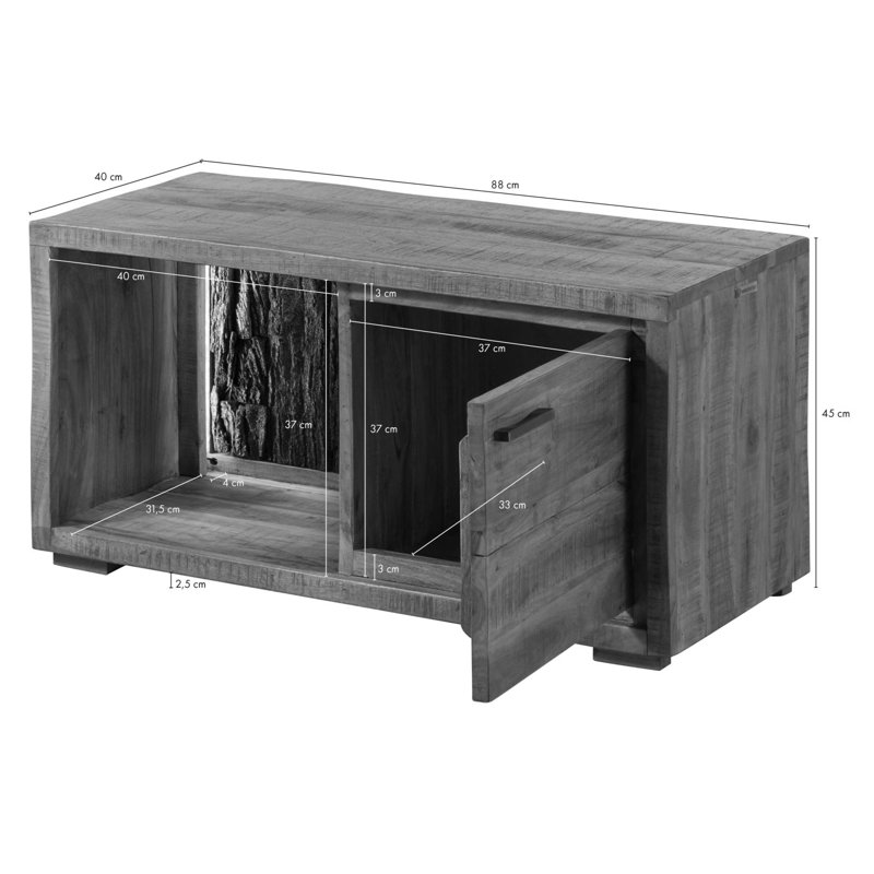 BARK Solid Wood 88cm W Chest of Drawers