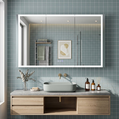 Armoire à pharmacie DEL 48x30 avec miroir, fonction antibuée, éclairage à intensité variable, 3 températures de couleur, miroir latéral amovible, structure en aluminium