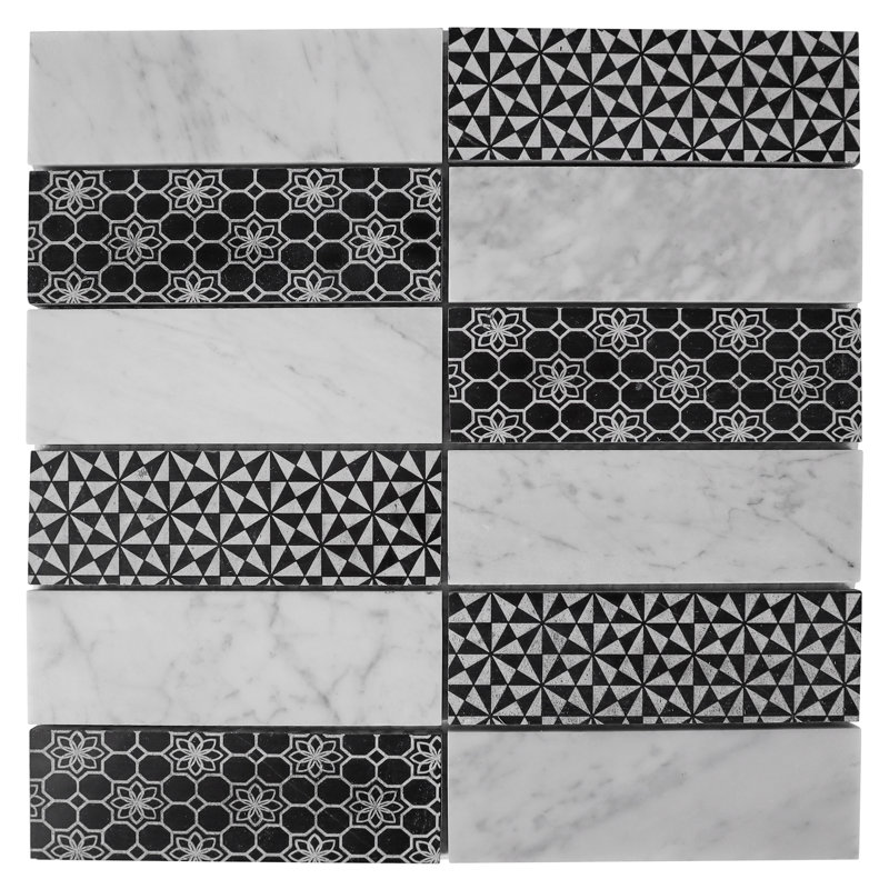 Carreau de mosaïque murale en marbre empilé 12 po x 12 po Biron, Blanc