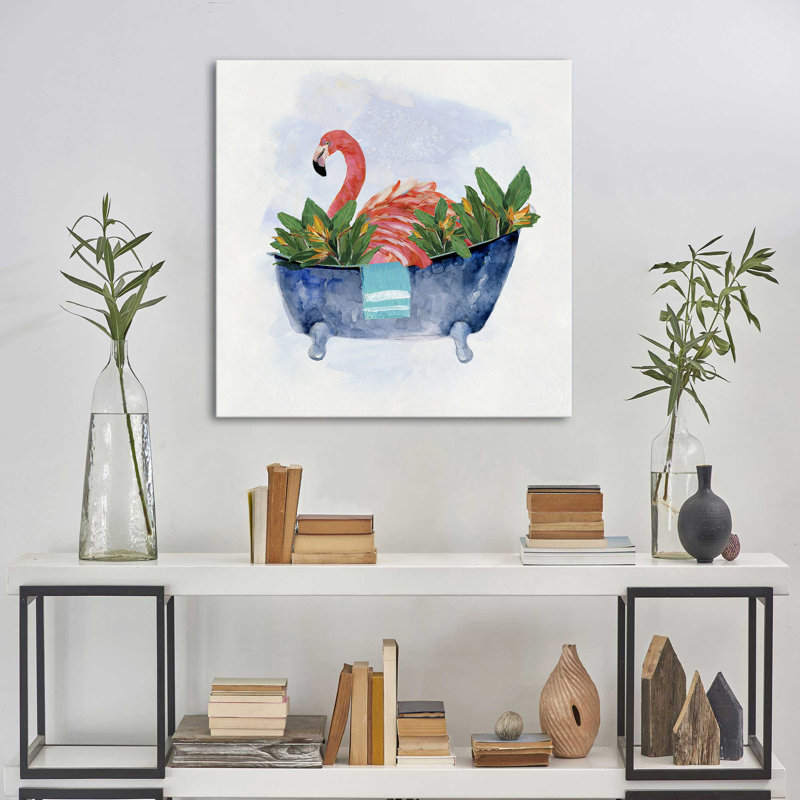 "Tropical Bath Flamingo II" par Sally Swatland, reproduction sur toile