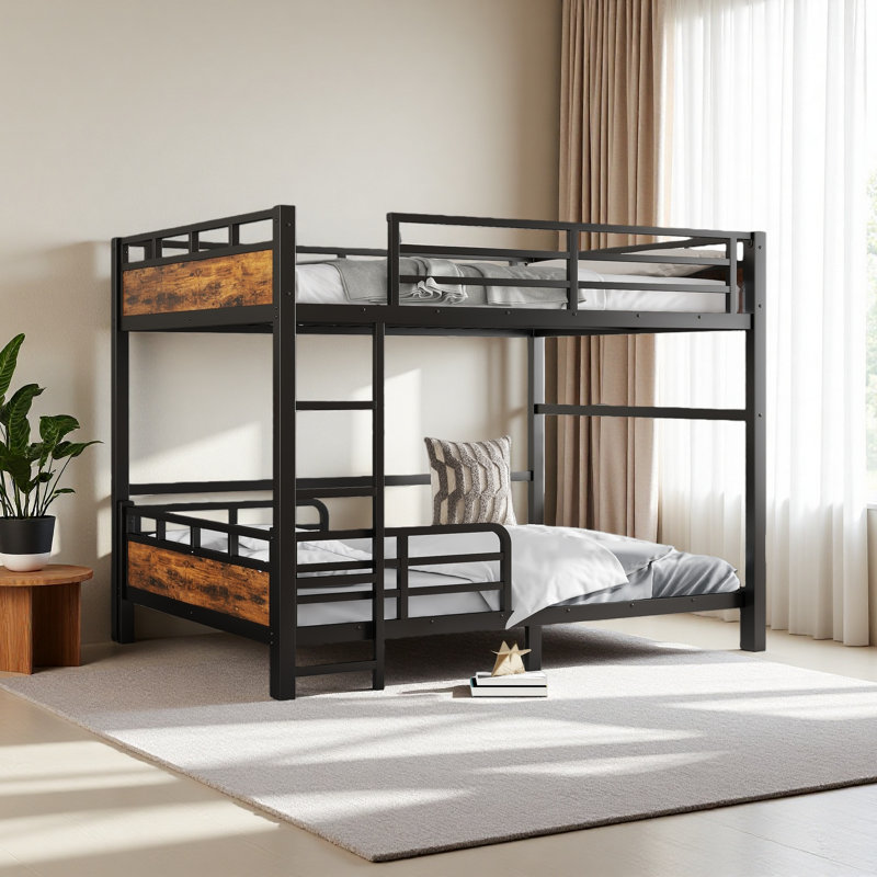 Queen Over Queen Metal Bunk Bed/Metal Loft Bed And Metal Platform Beds,With Raised Security Fence, Queen Over Queen