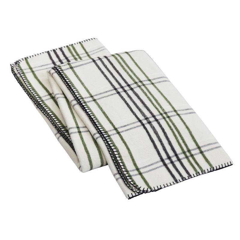 Cream and Gray Plaid Ultra Soft Wool Throw Blanket