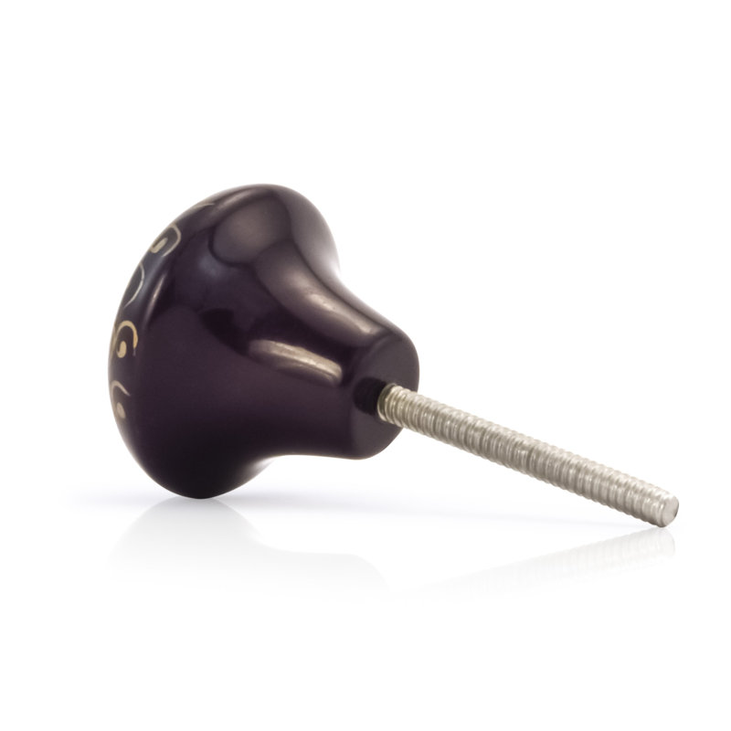 Black and Gold Round Ceramic Cabinet Knob with Hardware