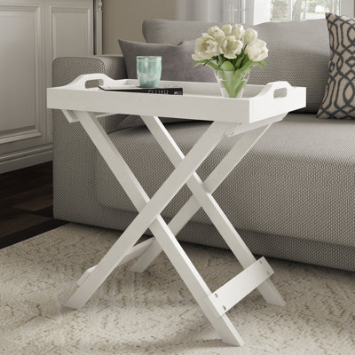 Kincheloe Folding End Table - Wooden Stand with Removable TV Tray for Serving - Night Stand