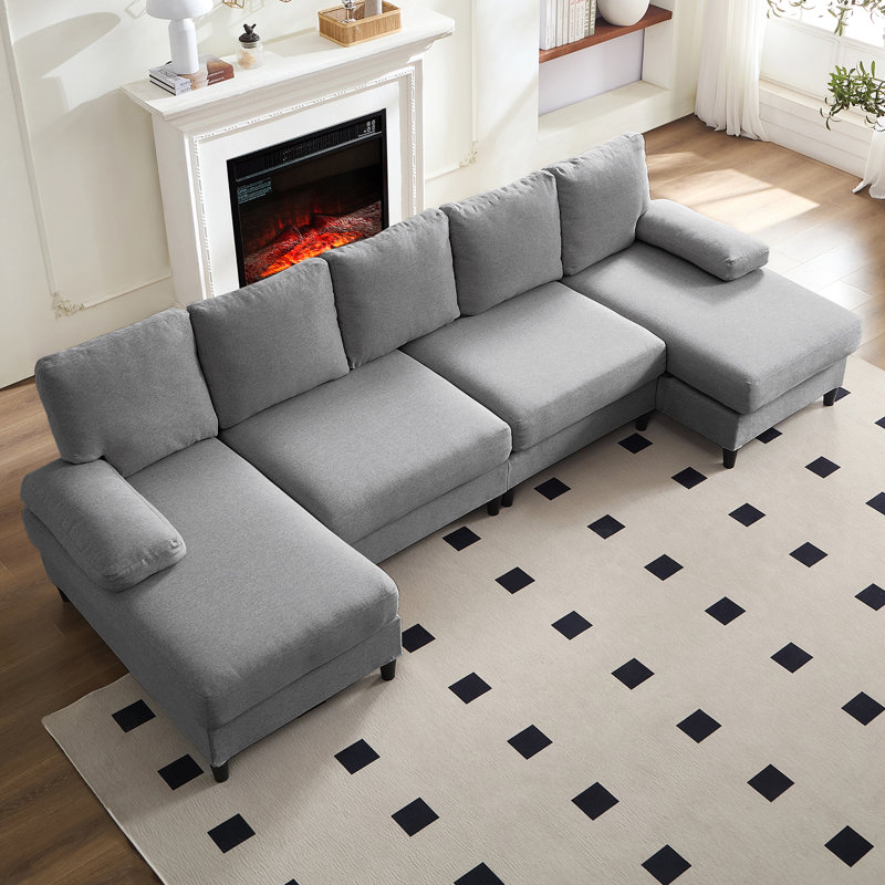 Canapé modulaire à double méridienne en lin, Black