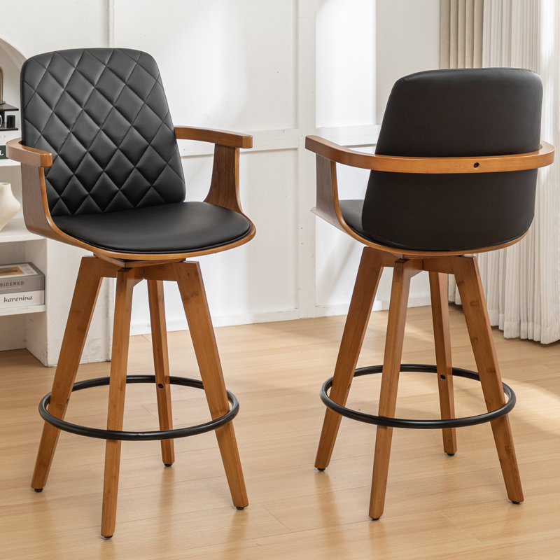 Swivel Upholstered Counter Stool, Black, Counter Stool (67cm Seat Height)