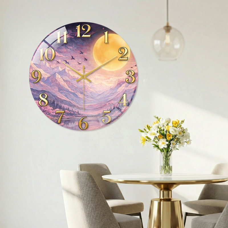 Horloge murale en verre Mountain, 60 x 60 cm (23,6 x 23,6 pouces)