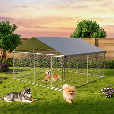 Chenil d'extérieur pour chien, grand enclos en métal pour animaux de compagnie de 118 pouces avec couvercle imperméable