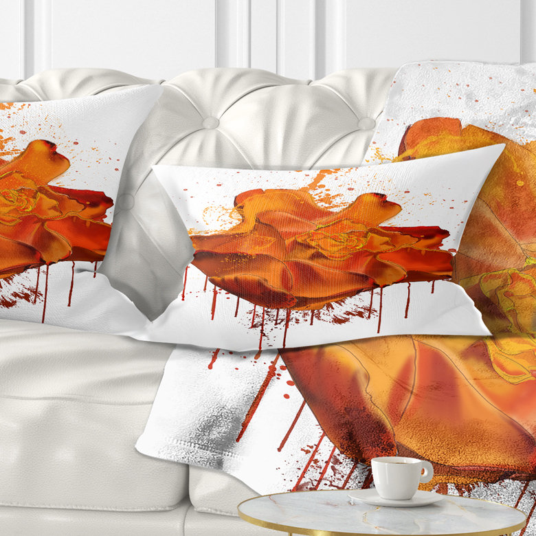 Coussin décoratif à imprimé floral abstrait rose avec éclaboussures