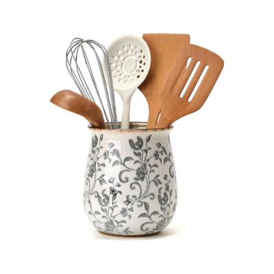 Utensil Holder for Kitchen Counter, Modern Farmhouse Cooking Ceramic Utensil Organizer 16 x 15 x 15 cm
