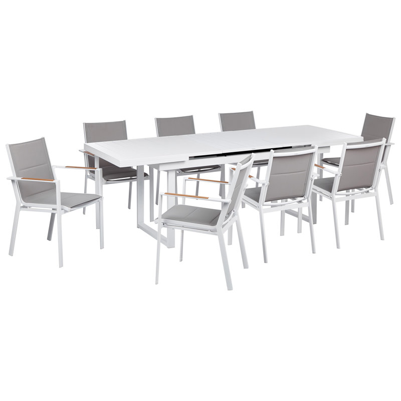 Nazeef 8 - Person Patio Dining Set Extendable Rectangular Table, Grey