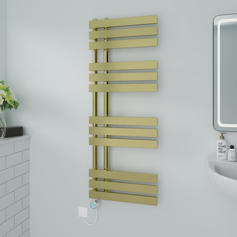 Camari Designer Towel Rail Heated Towel Rails, Brushed Brass, 120cm H x 45cm W x 7.35cm D