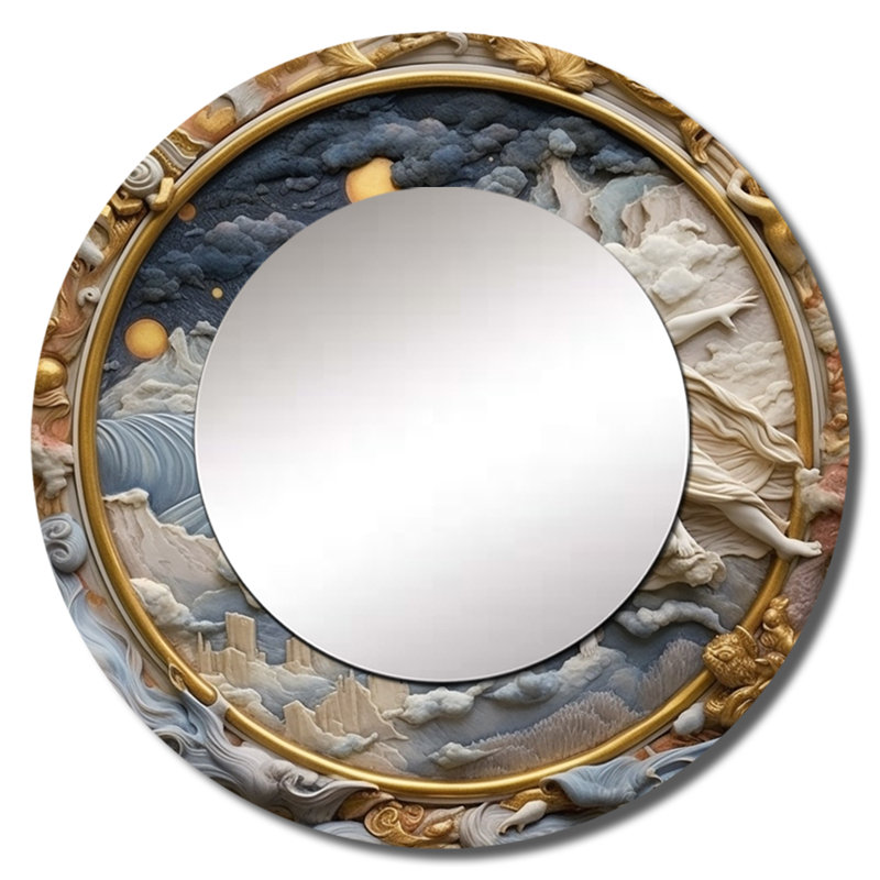 Sajaad - Abstract Shapes Round Mirror Wall Decor, 36" x 36"