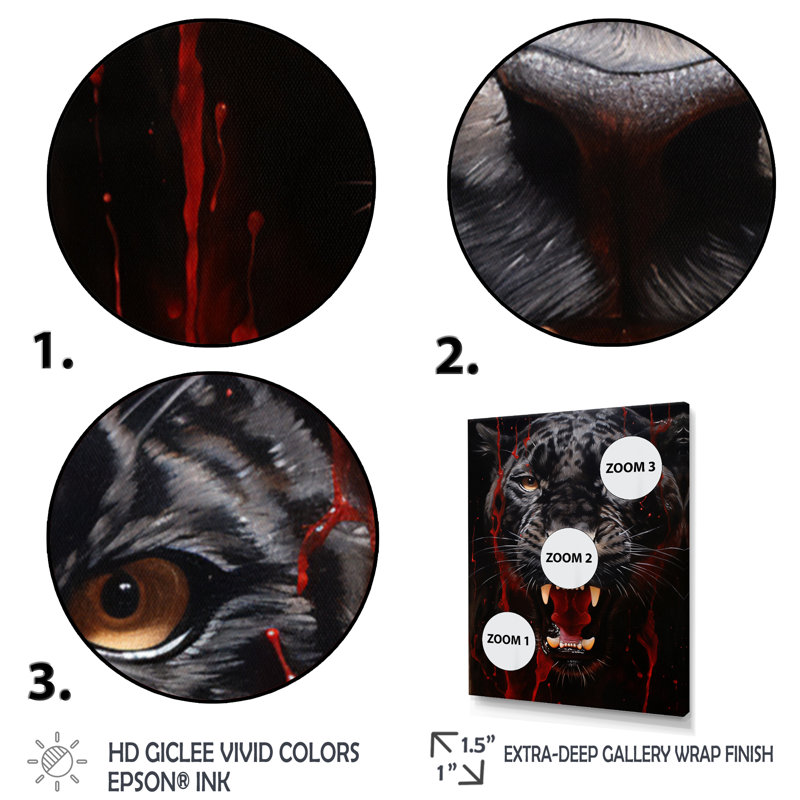 «Black Red Red Panther» sur toile imprimée, H 20 po x l 12 po x P 1 po, Cadre photo blanc