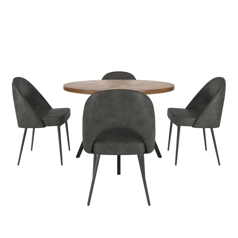 Aurthur 45" Round Dining Table And Upholstered Dining Chairs Set - Dark Gray Pu, Dark Gray