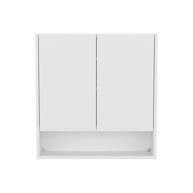 Armoire à pharmacie à double porte avec portes en miroir et tablettes intérieures, blanc