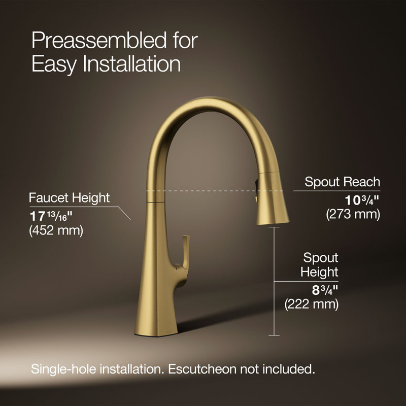 Graze Touchless Pull-Down Kitchen Sink Faucet With Three-Function Sprayhead, Vibrant Brushed Moderne Brass