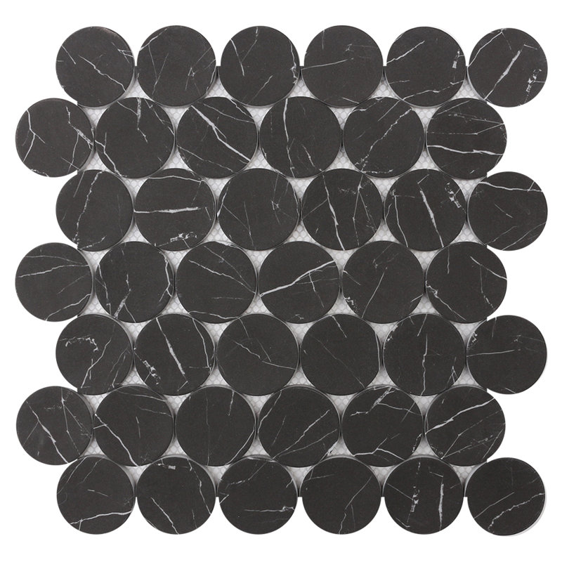 Black Nero Marquina Dots 12" x 12" Luxury Marble Mosaic Wall & Floor Tile 