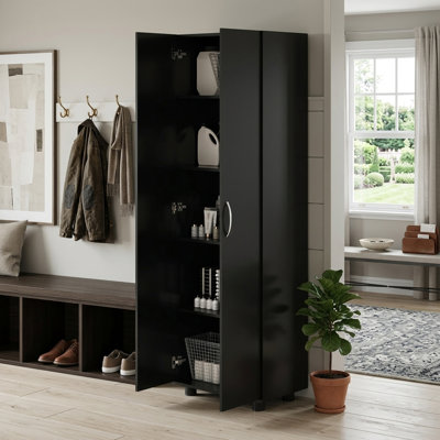75" Extra Tall Kitchen Pantry Storage Cabinet with 2 Doors, 5 Shelves (3 Adjustable) & Anti-Tip Kit (Black)