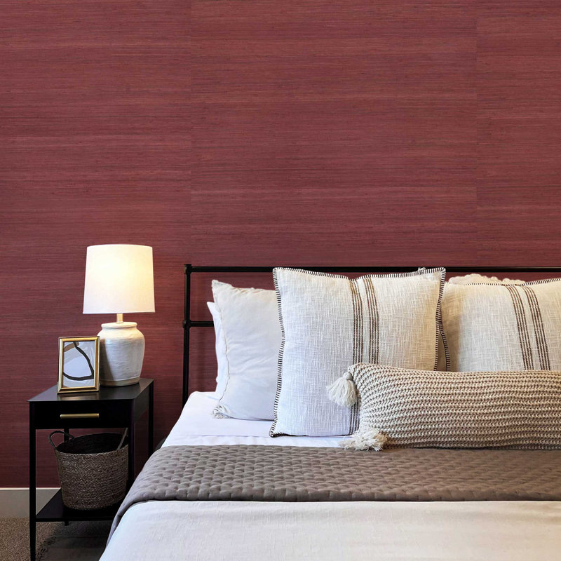 Rufas Grass Cloth Wallpaper Double Roll, Red