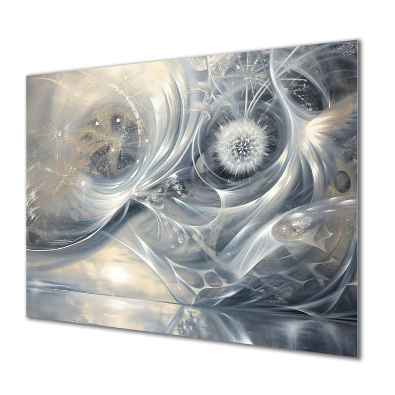 Silvers Swirling Dandelion Universe - paysage abstrait, art mural, Métal métal, H 24 po x l 32 po