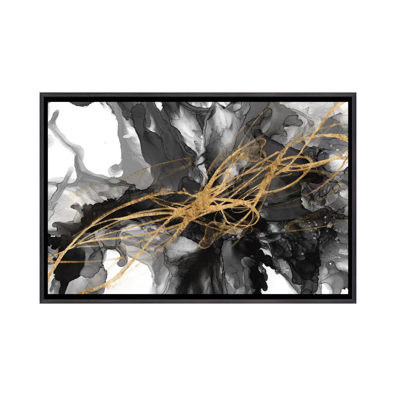 «Golden Vortex I» par Jennifer Goldberger - reproduction, Toile avec cadre noir patiné, H 32 po x l 48 po x 1,5 po