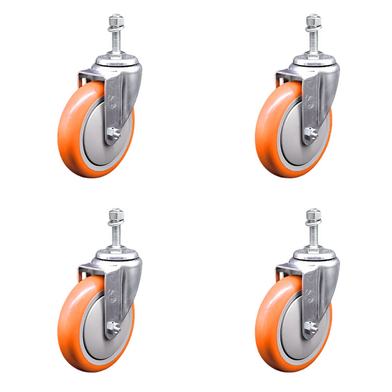 Polyurethane 10MM Threaded Stem Caster Set 2 Brakes SCC