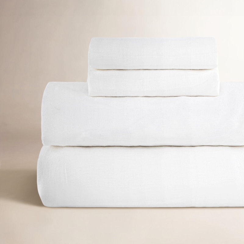 100% French Linen Sheet Set, Full Sheet Set with 2 Pillowcases, White