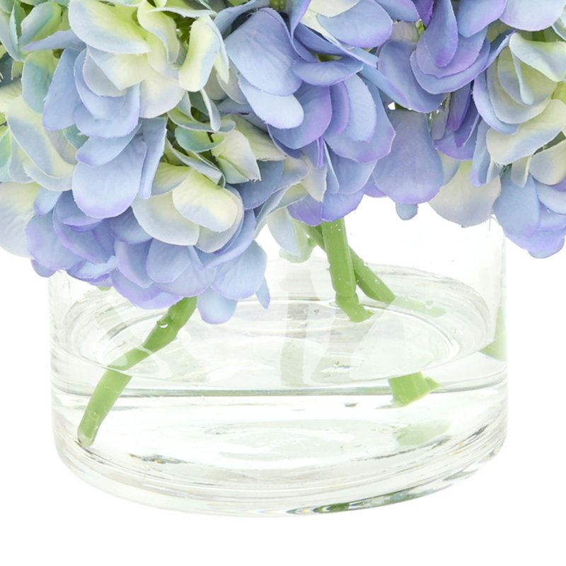 Hydrangeas Arranged in a Glass Vase, Blue/Green