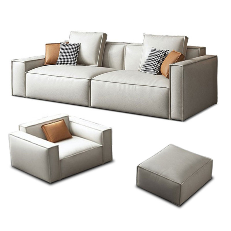 Ensemble de salon 3 pièces en cuir véritable blanc crème