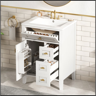 24" White Bathroom Vanity with Sink and Soft-Close Doors for Small to Medium Bathrooms