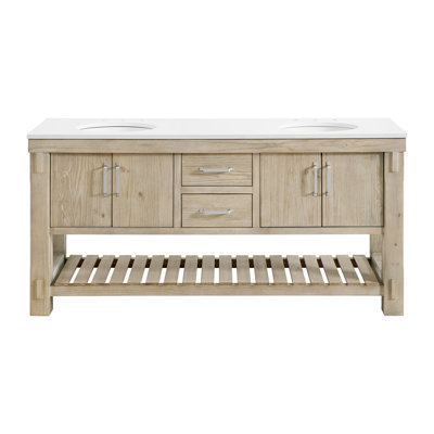 Meuble-lavabo 72 po en pin délavé avec plateau en quartz Bromley