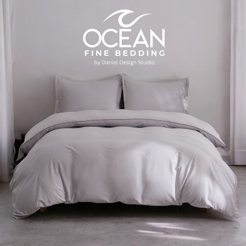 Ensemble de housse de couette en microfibre OCEAN FINE BEDDING, Gris, Housse de couette simple + 1 taie décorative pour
